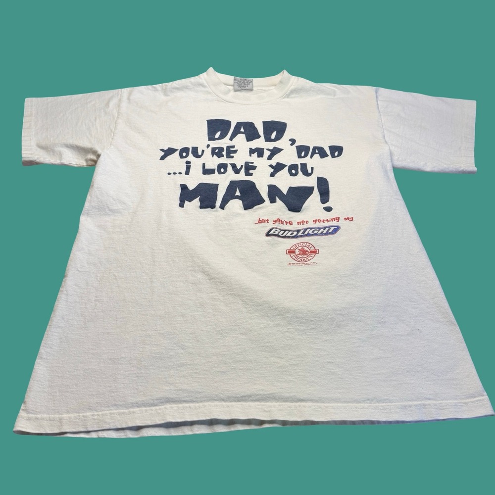 Vintage Bud Light T Shirt Large I Love You Man Dad Beer Stanley DeSantis USA